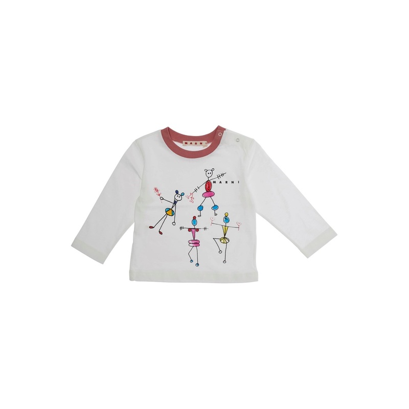White Long-sleeved T-Shirt with Front Print in Cotton Baby
