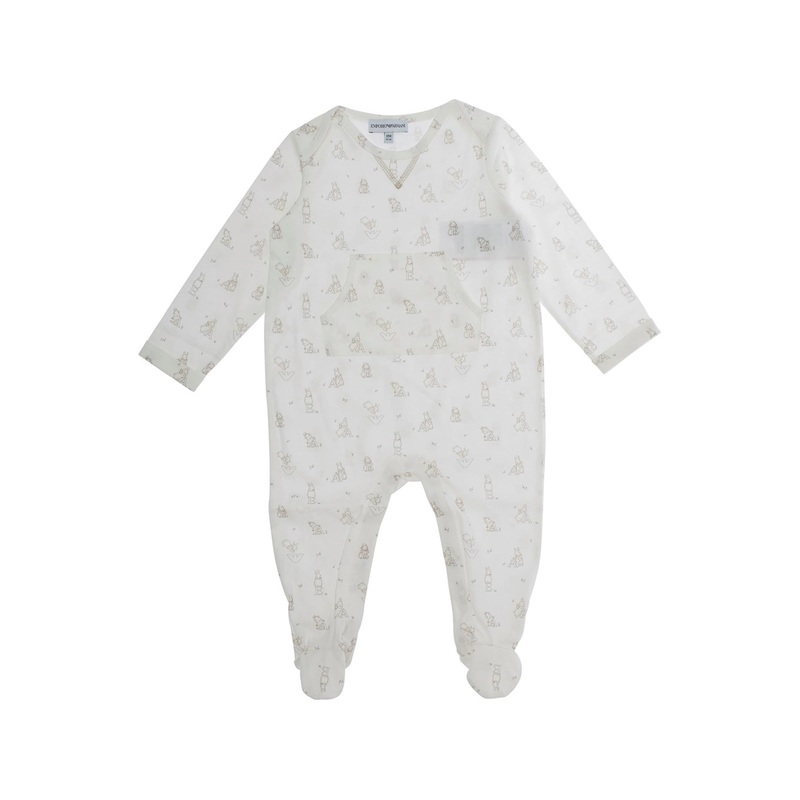 White Onesie with All-Over Logo Motif in Cotton Baby