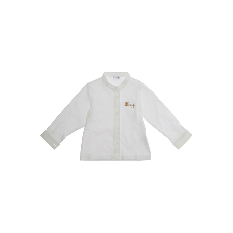 White Round Neck Shirt with Front Logo in Cotton Baby