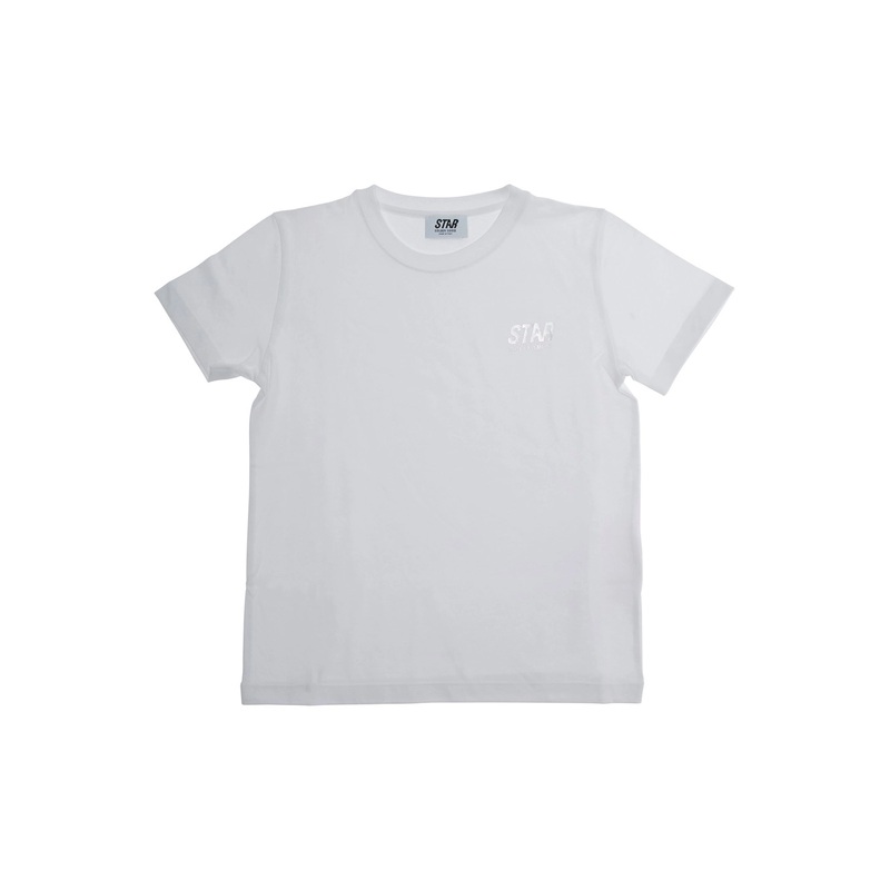White T-Shirt with Round Neck and Logo on the Front in Cotton Boy