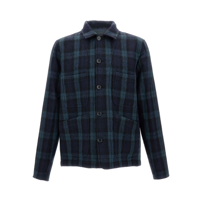 WOOL PLAID BUTTON-UP|BLACK|S|M|L|XL