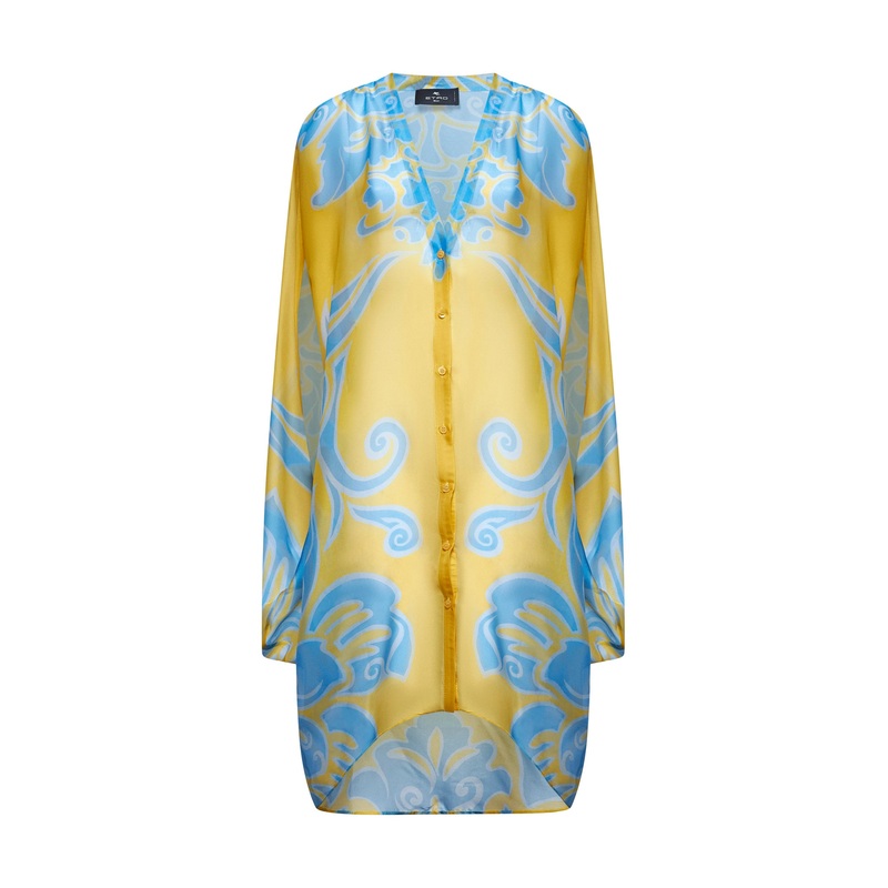 Yellow Paisley print silk georgette kaftan