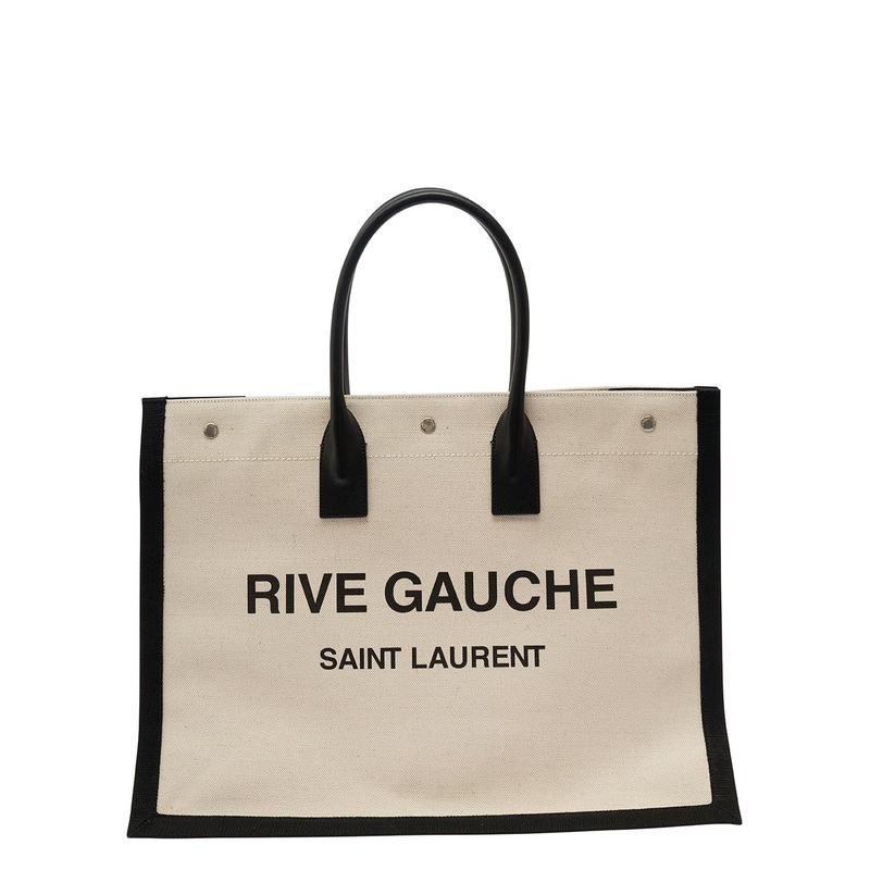 ‘Big Rive Gauche’ Beige Tote Bag with Contrasting Logo Print in Cotton and Linen Man