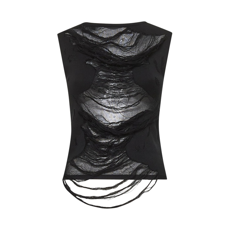 Black cotton distressed top|XS|S|M