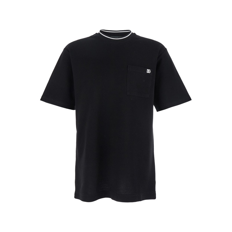 Black Crewneck T-Shirt with Logo Embroidery on the Front in Cotton Man