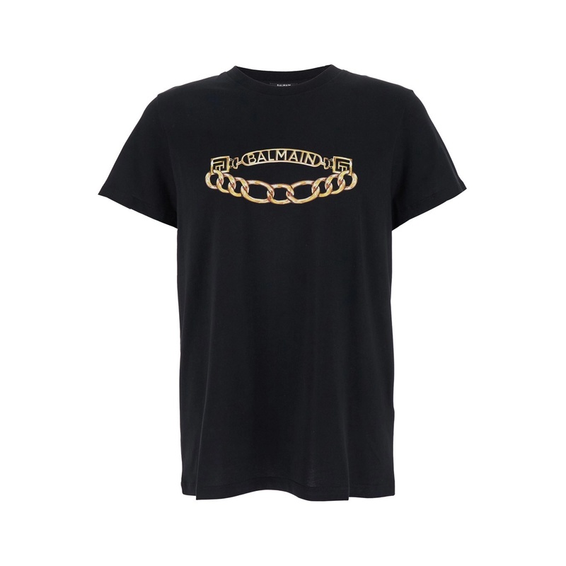 Black Crewneck T-Shirt with Logo Print on the Front in Cotton Man