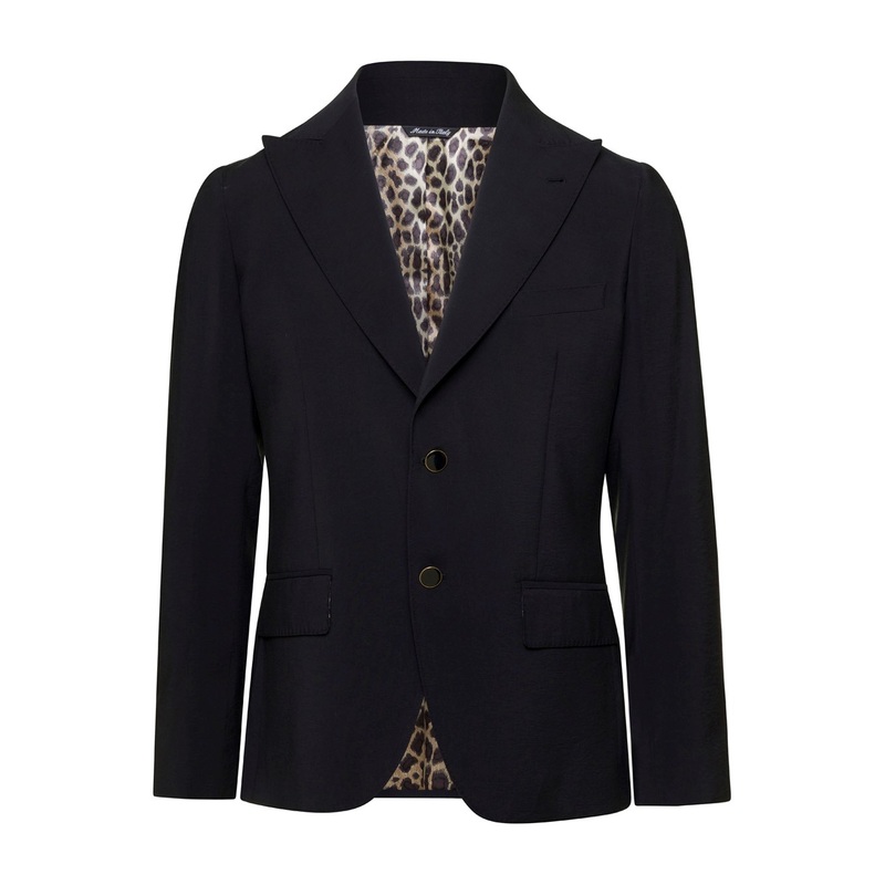 Black Single-Breasted Blazer in Viscose Blend Man