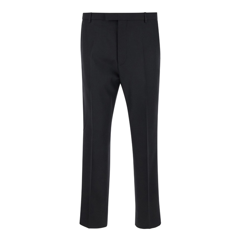 Black Tailored Pants with Tonal Logo Lettering in Wool Man