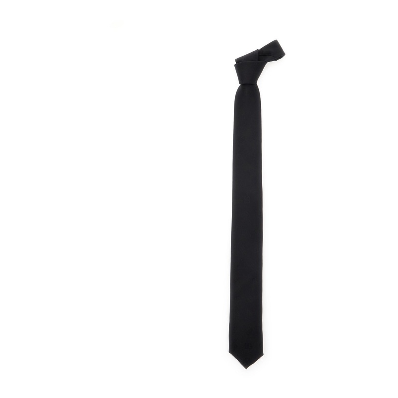 Black Tie with Tie Closure on the Rear and All-Over Logo Embroidery in Silk Man