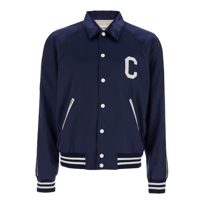 Blue Jacket with Classic Collar and Logo Lettering on the Rear in Tech Fabric Man