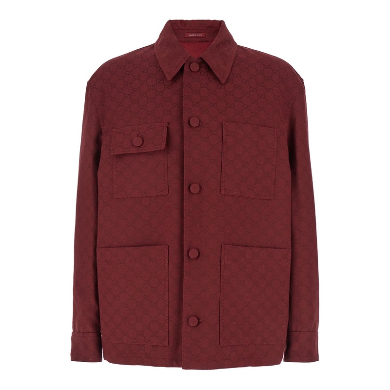 Bordeaux Jacket with All-Over GG Motif in Cotton Blend Man