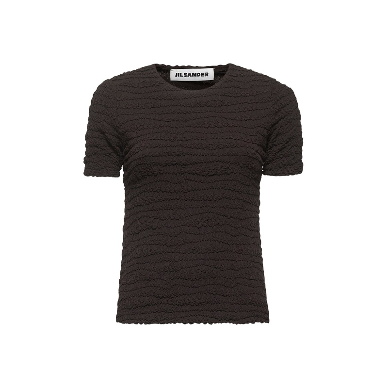 Brown embroidered crepe jersey T-shirt