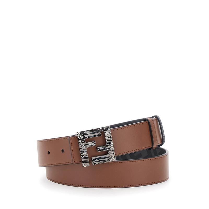 Brown Reversible Belt with FF Buckle Closure in Leather Man