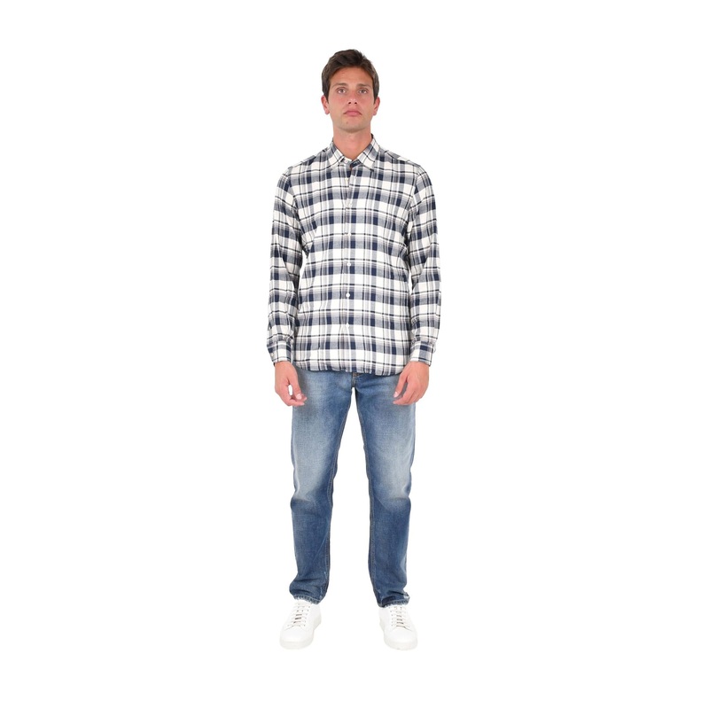 Checked Wool Shirt in Blue and White