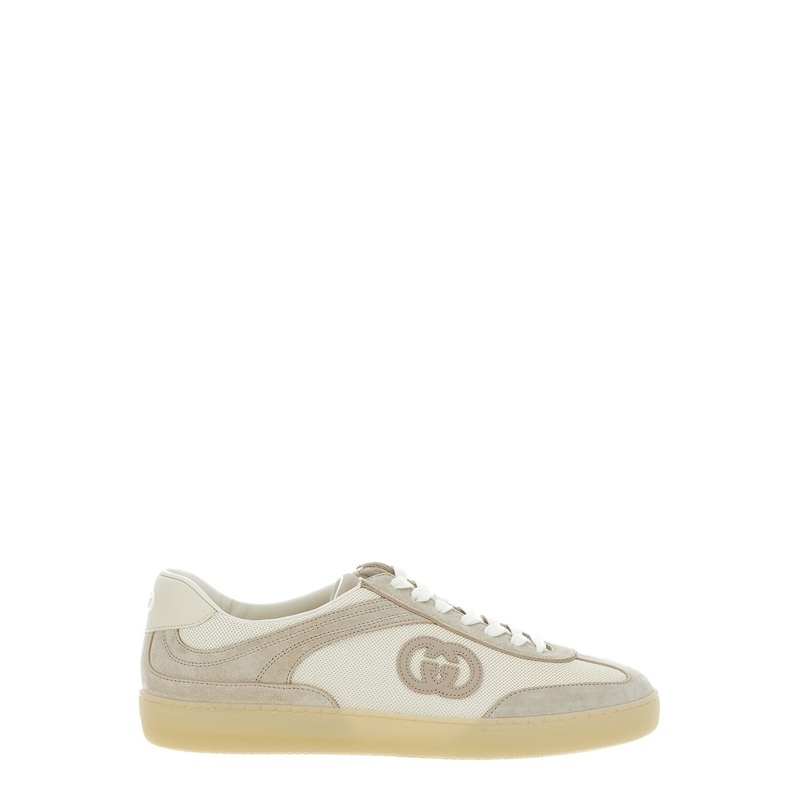 ‘G74’ Beige Low Top Sneakers with Logo Patch on the Side and Logo Lettering on the Tongue in Suede Man