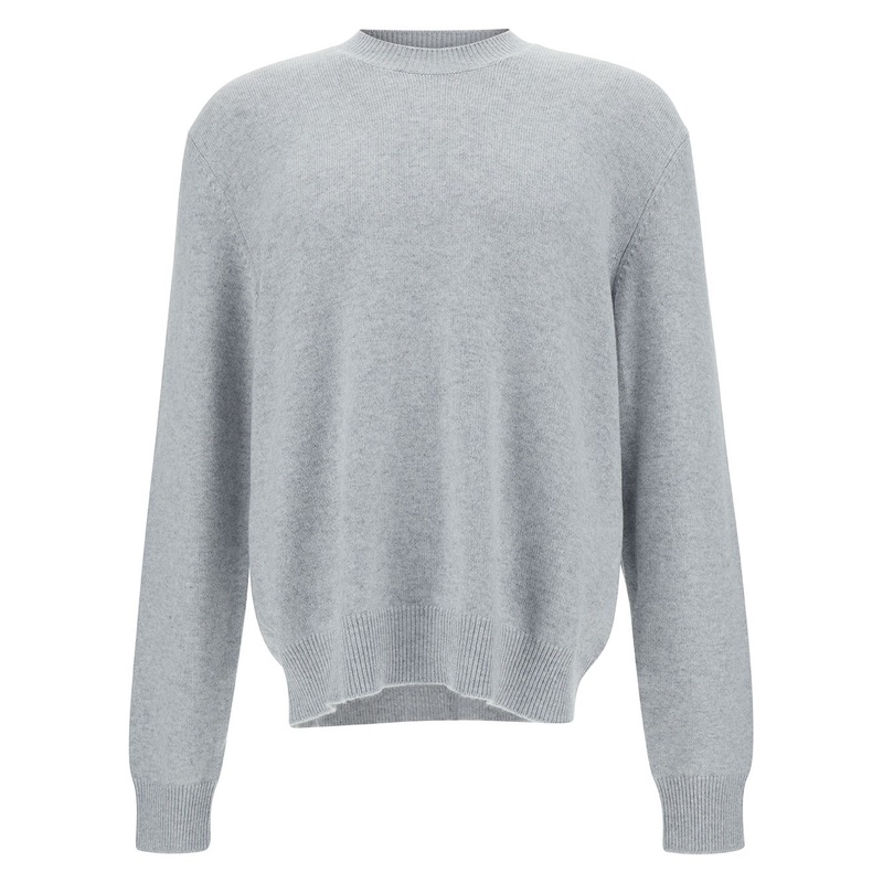 Grey Pullover with Intrecciato Patch on Elbows in Cashmere Man