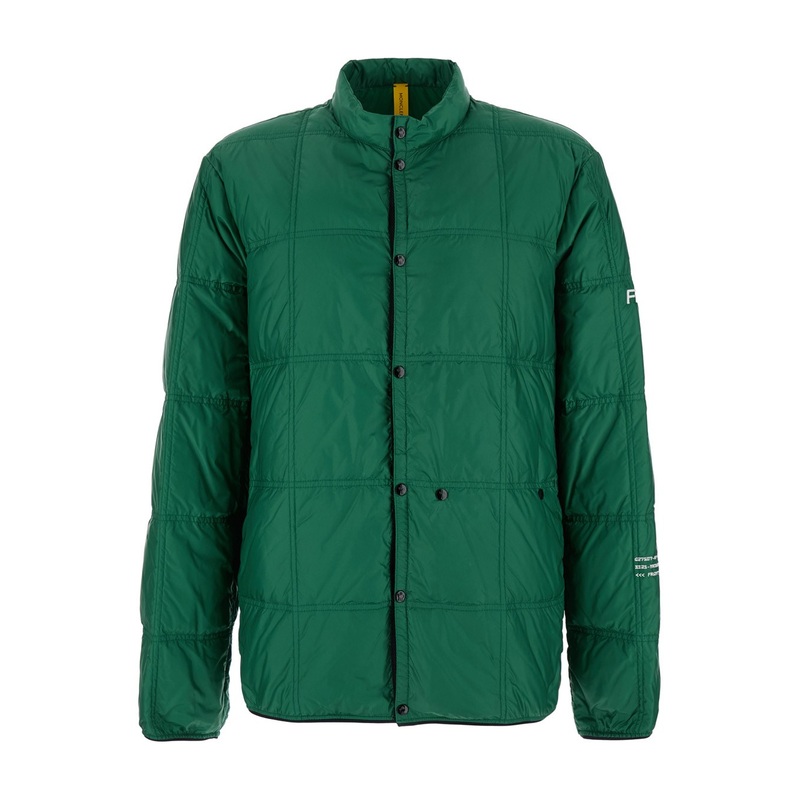 ‘Jayel’ Green Down Jacket with High Neck and Logo Patch on the Sleeve in Tech Fabric Man