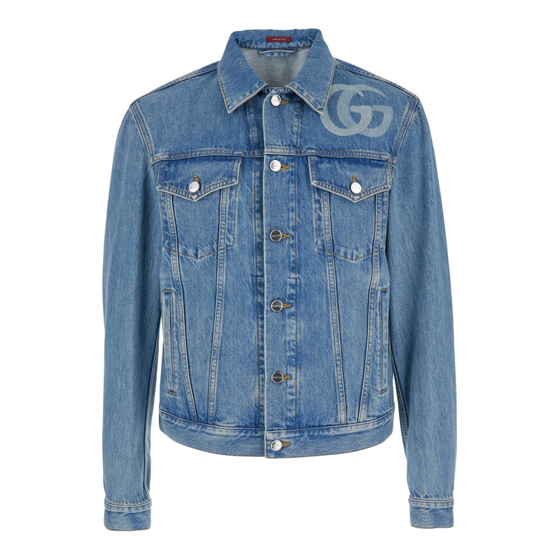Light Blue Jacket with GG Logo Print on the Front in Denim Man