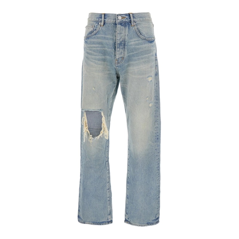 Light Blue Jeans with Logo Patch on the Rear and Maxi Ripping on the Front in Denim Man