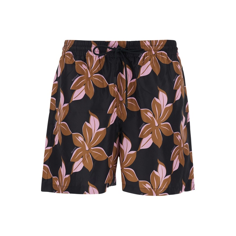 Multicolor Swimsuit with Drawstring and All-Over Floral Print in Tech Fabric Man