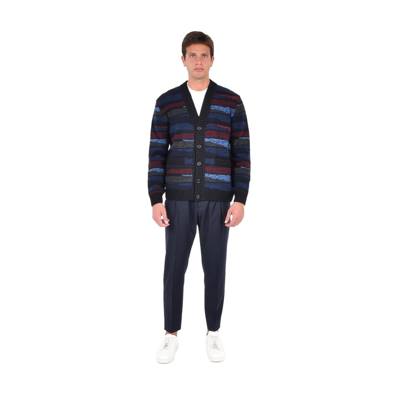 Multicolored Wool Cardigan with Button Closure