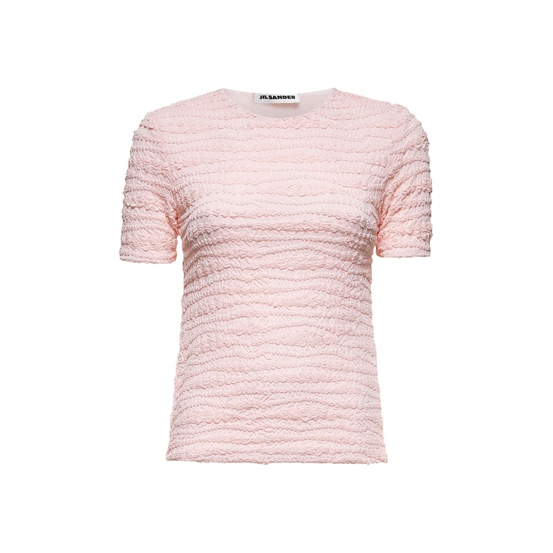Pink embroidered crepe jersey T-shirt