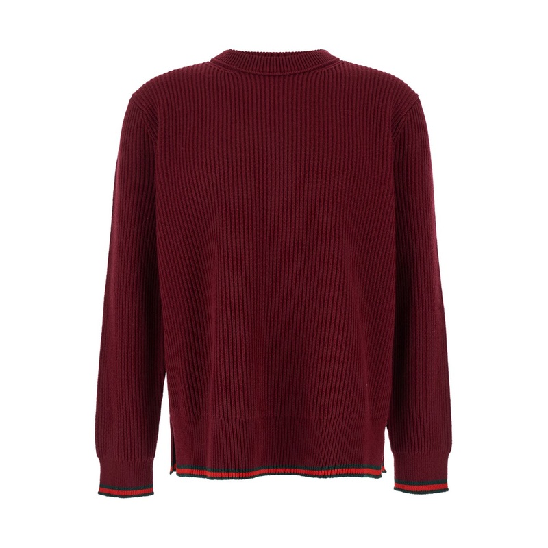 Red Crewneck Sweater with Web Detail in Ribbed Wool Blend Man