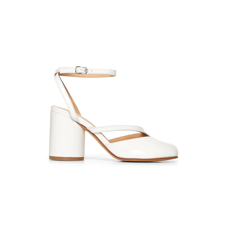 White brushed leather Tabi sandals