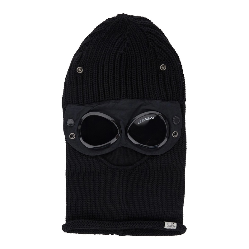 Black Knit Ski Mask with Logo Detail on the Front in Wool Man