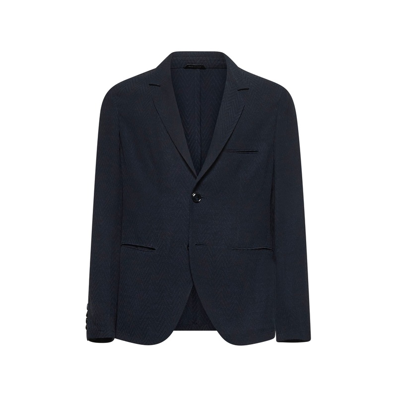 Blue chevron jacquard single-breasted blazer