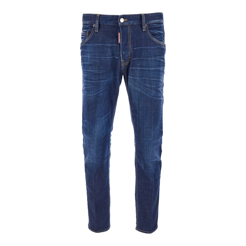 Blue Jeans with Belt Loops and Logo Patch on the Rear in Denim Man