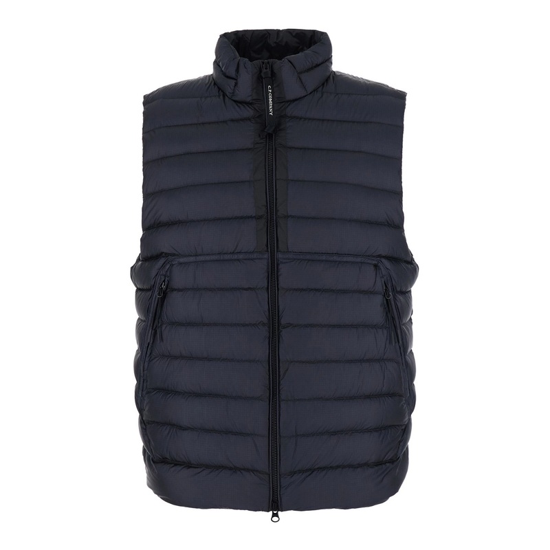 Blue Vest with Mock Neck and Logo Plaque on the Side in Tech Fabric Man
