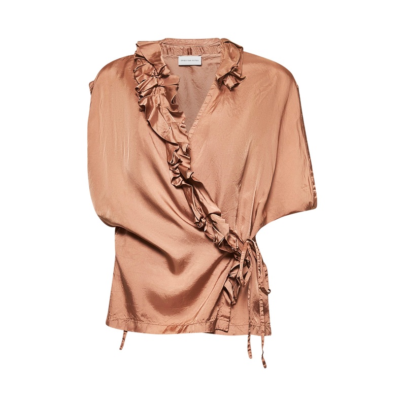 Brown viscose ruffled blouse|38|40|42