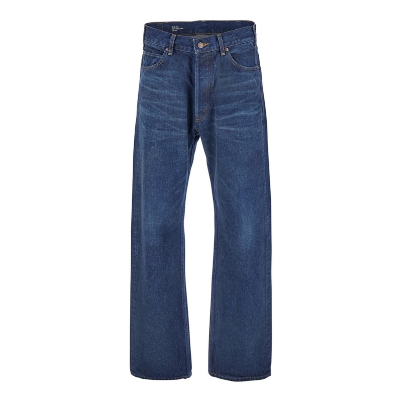 ‘Kurt’ Blue Five Pocket Jeans with Logo Patch on the Back in Denim Man