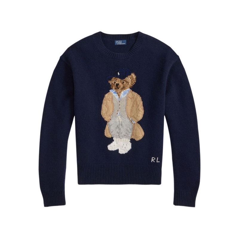 Polo Sweater with Jacquard Bear Logo