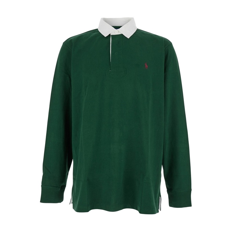 ‘Rugby’ Green Polo Shirt with Contrasting Collar and Pony Detail on the Front in Cotton Man