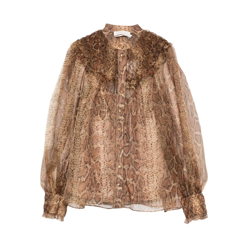 SNAKE PRINT SILK BLOUSE|BROWN|0|1