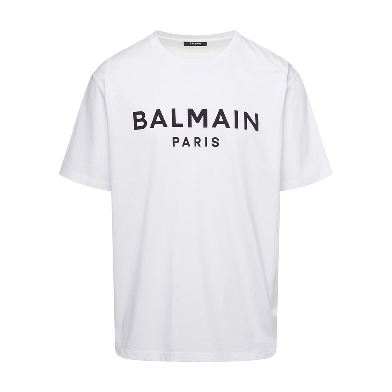 White Crewneck T-Shirt with Contrasting Logo Lettering Print in Cotton Man