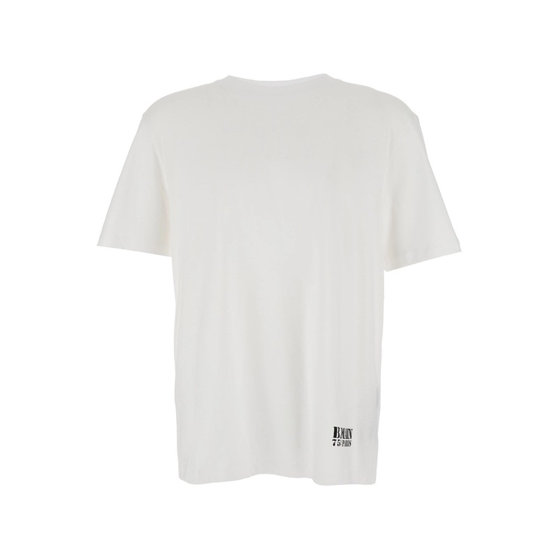 White Crewneck T-Shirt with Logo Lettering Print on the Front in Cotton Man
