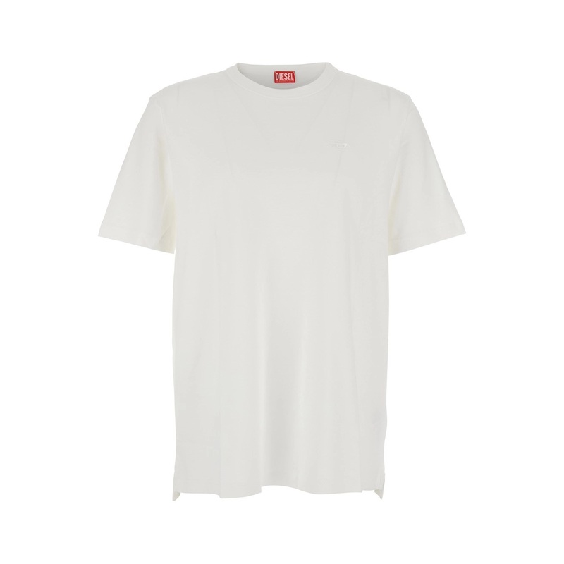 White Crewneck T-Shirt with Tonal Logo Embroidery on the Front in Cotton Man