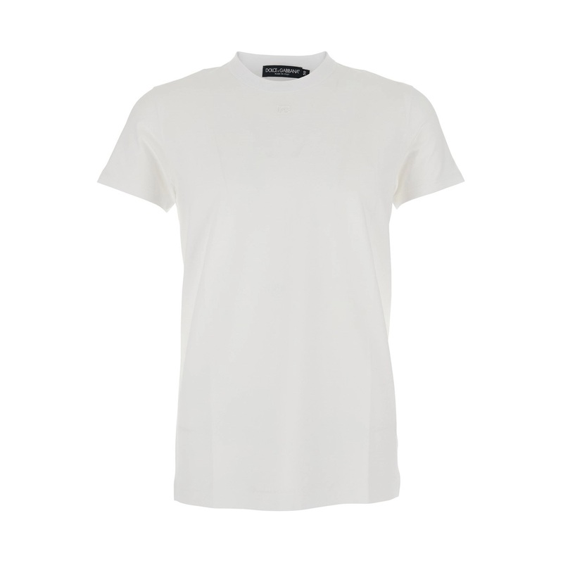 White Crewneck T-Shirt with Tonal Logo Lettering Embroidery on the Front in Cotton Stretch Man