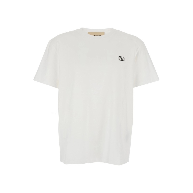 White Crewneck T-Shirt with VLogo on the Front in Cotton Man