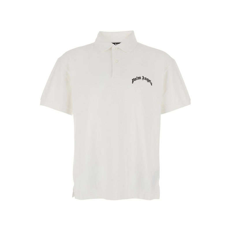 White Polo Shirt with Logo Lettering on Front and Rear in Cotton Piquet Man