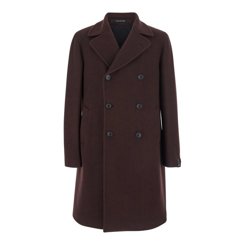 ‘Arden’ Bordeaux Double-Breasted Coat with Notched Revers in Wool and Cashmere Man