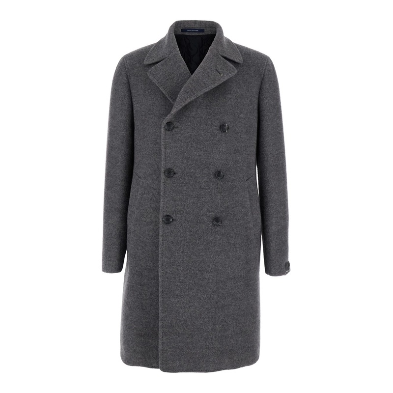 ‘Arden’ Grey Double-Breasted Coat with Notched Revers in Wool and Cashmere Man