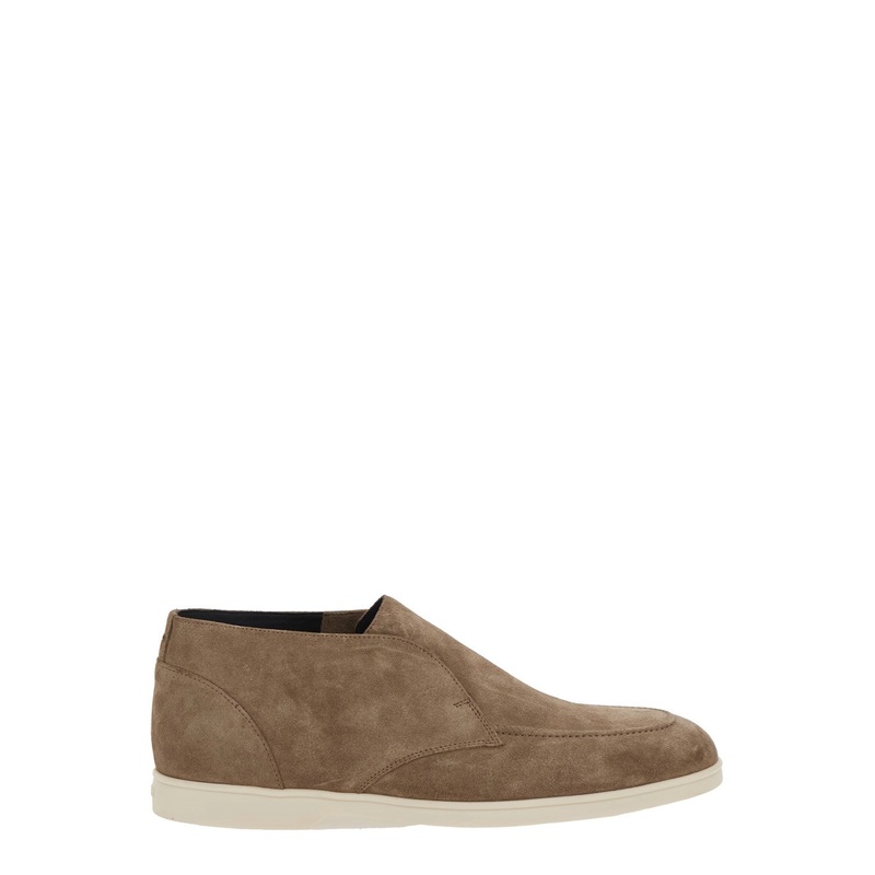 Beige Lace-Up Shoes with Tone-on-Tone Stitching in Suede Man