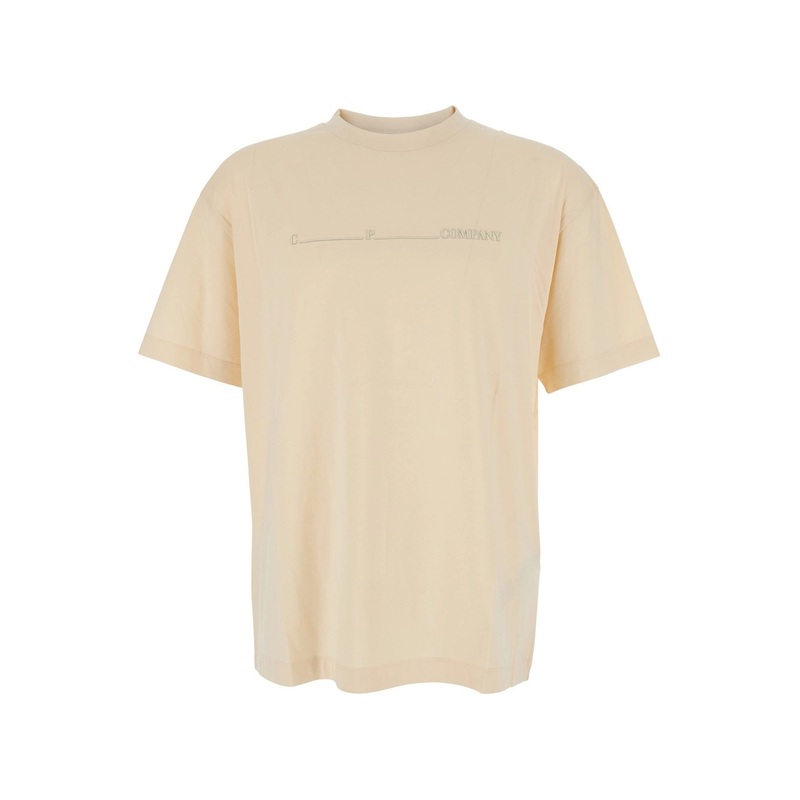 Beige T-Shirt with Logo on the Front in Cotton Man