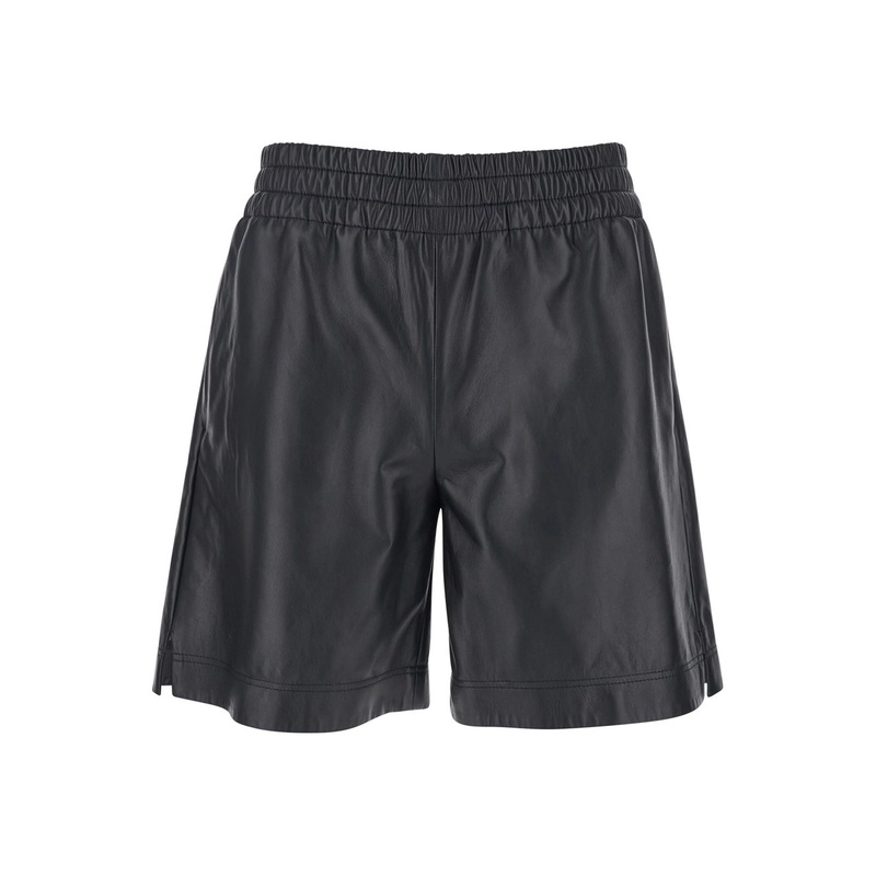 Black Bermuda Shorts with Elasticated Waist and Logo Lettering  in Leather Man