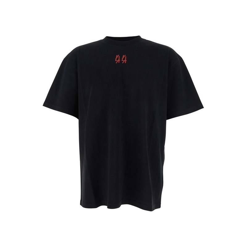 Black Crewneck T-Shirt with Logo on the Front and Maxi Logo on the Rear in Cotton Man