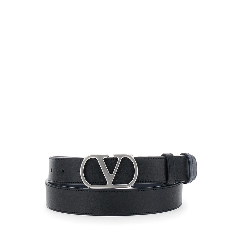 Black Reversible Belt with VLogo Plaque in Leather Man
